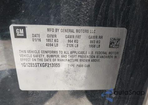 2016 Chevrolet Malibu Lt from USA, damaged, VIN 1G1ZE5STXGF213955